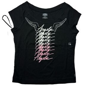 Express Woman's Black T-Shirt Angelic Wings Logo Cursive XL Y2K 100% Cotton NWT